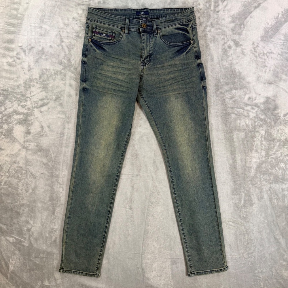 Benjamin Black Slim Fit Jeans Men's Size 32x32 Green Blue Stone Wash Denim Pants